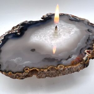 Natural Gray Agate Oil Candle. Unique Rock Oil Lamp Made From Natural Stone. Includes Oil Starter Pack.