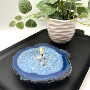 Crystal Blue Agate Oil Lamp Candle. Includes Oil Starter Pack.