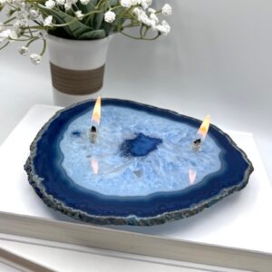 Large Blue Agate 2 Wick Oil Candle Lamp. Includes Starter Oil Packs.