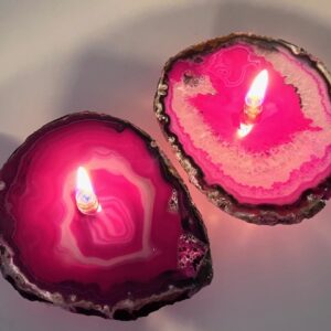 Set of 2 Pink Agate Oil Candle Lamp. Includes Starter Oil Packs