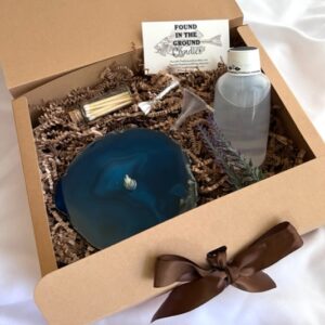 Teal Brazilian Agate Rock Oil Candle Gift Box.