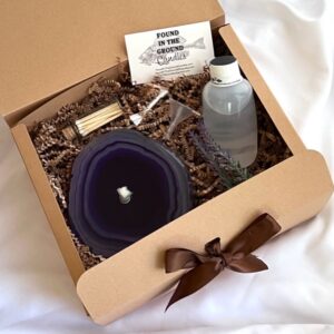 Purple Brazilian Agate Rock Oil Candle Gift Box