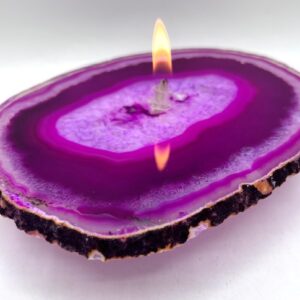 Pink Agate Oil Candle with Glass Wick Holder – Smokeless, Reusable Rock Candle Gift