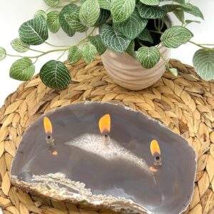 Natural Gray Agate 3 Wick Oil Candle Lamp. Includes Starter Oil Packs