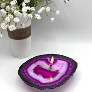 Pink agate rock oil lamp candle, found in the ground candles