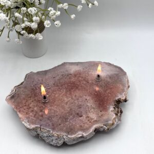 Pink amethyst two wick oil candle lamp.