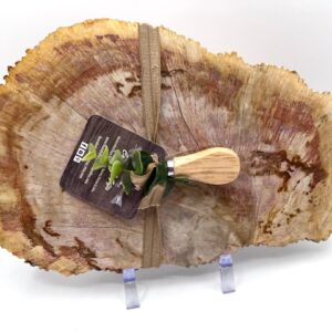 Indonesian Petrified Wood Serving Stone With Cheese Spreader.