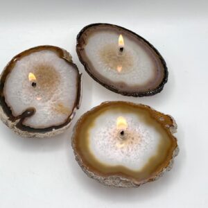 Set Of 3 Natural Agate Oil Candles. Includes Oil Starter Packs