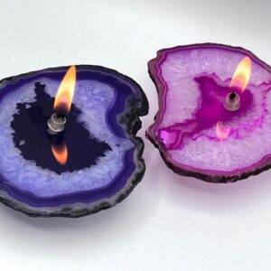 Set of 2 Purple and Pink Agate Oil Lamp Candles. Includes Starter Oil Packs.