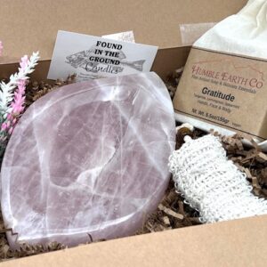 Rose Quartz Soap Dish Gift Set With Artisan Soap and Sisal Soap Saving Bag