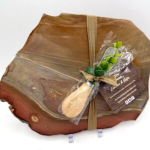 Madagascar Desert Jasper Serving Board with Cheese Spreader – Natural Stone Charcuterie Platter – Gift-Ready