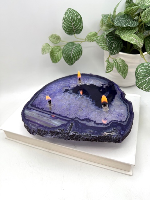 Purple Agate 3 Wick Oil Candle – 7” x 7” Natural Stone Crystal